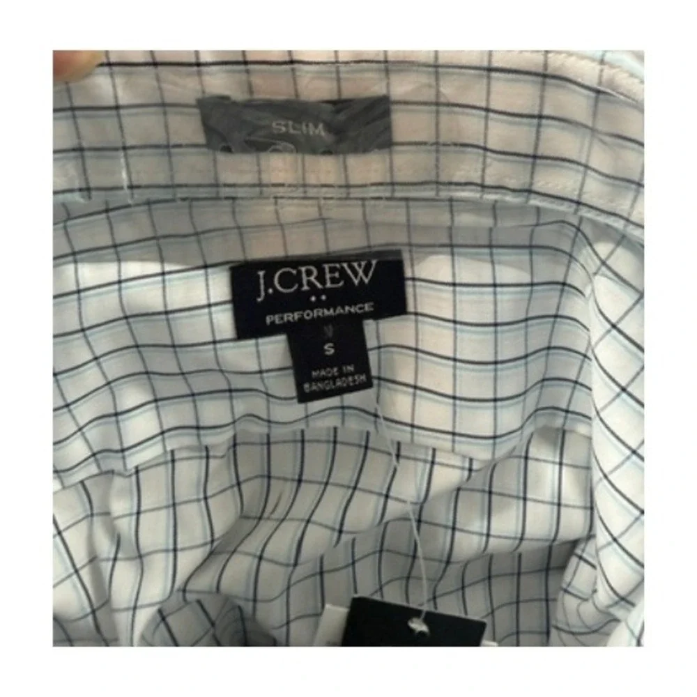 J.Crew Performance Slim Fit Shirt Mens Small Blue White Check BW4011 Stretch NEW